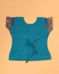 Classic Kids Pattu Pavadai Readymade a Traditional Ethnic Gown with Zari Border and Puff Sleeves, Blue