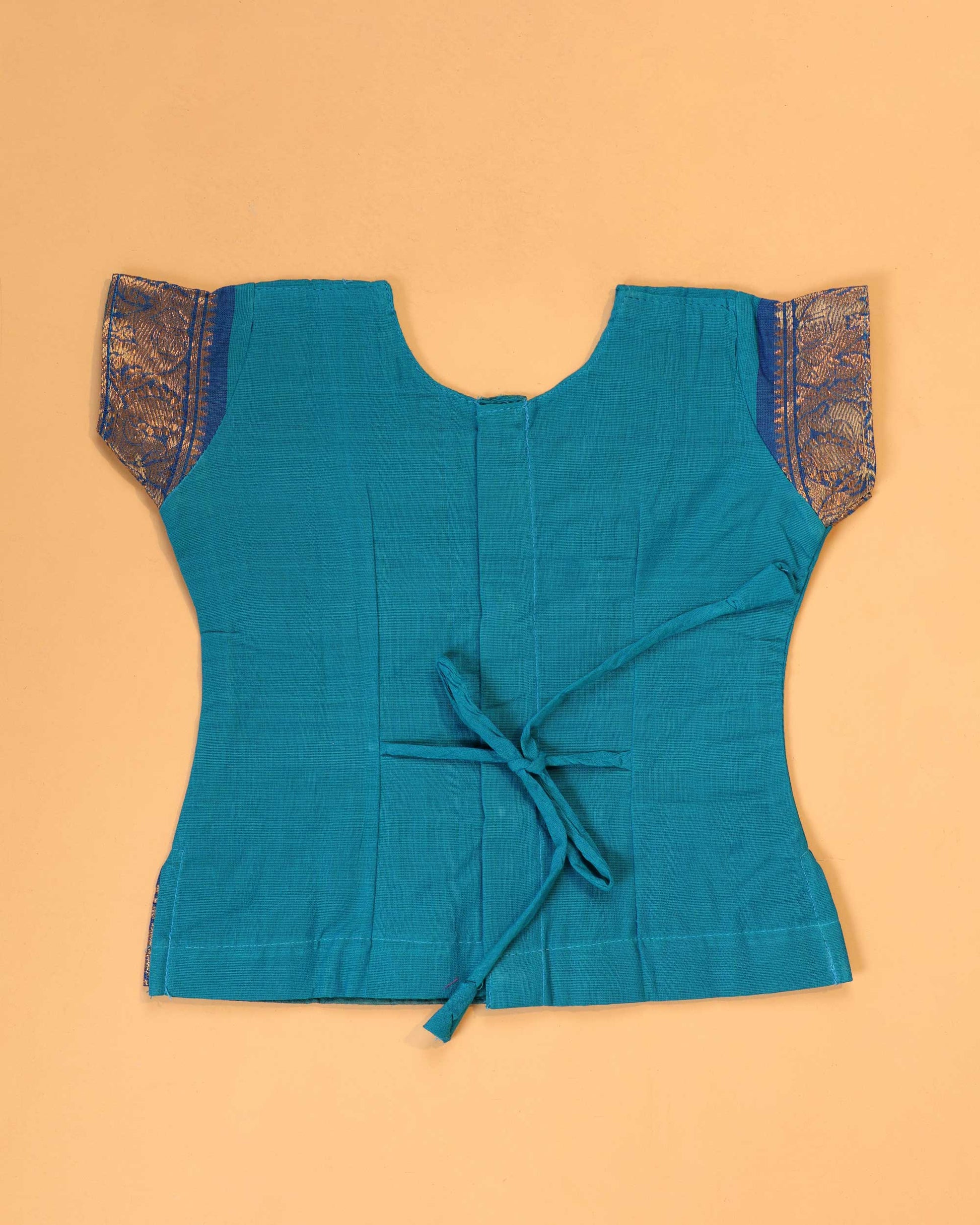 Classic Kids Pattu Pavadai Readymade a Traditional Ethnic Gown with Zari Border and Puff Sleeves, Blue