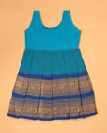 Classic Kids Pattu Pavadai Readymade a Traditional Ethnic Gown with Zari Border and Puff Sleeves, Blue