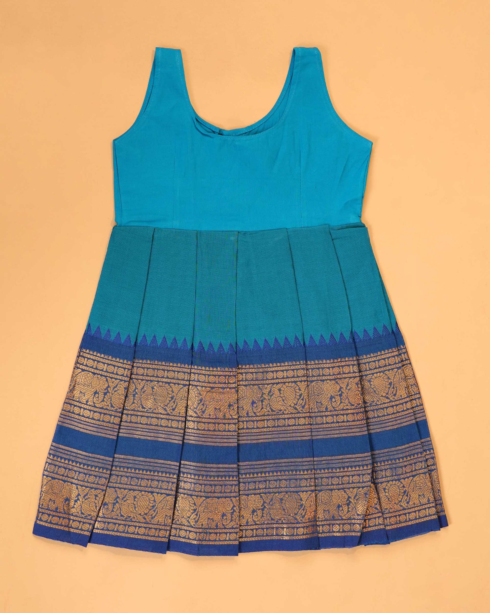 Classic Kids Pattu Pavadai Readymade a Traditional Ethnic Gown with Zari Border and Puff Sleeves, Blue