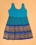 Classic Kids Pattu Pavadai Readymade a Traditional Ethnic Gown with Zari Border and Puff Sleeves, Blue