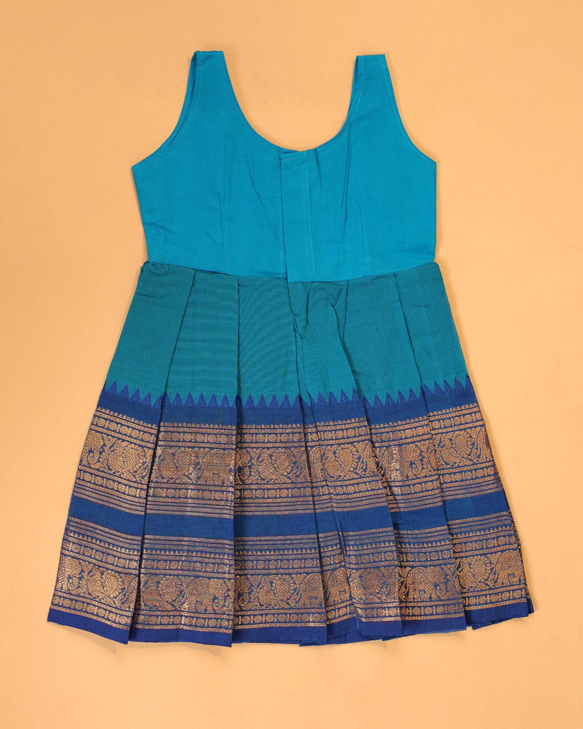 Classic Kids Pattu Pavadai Readymade a Traditional Ethnic Gown with Zari Border and Puff Sleeves, Blue