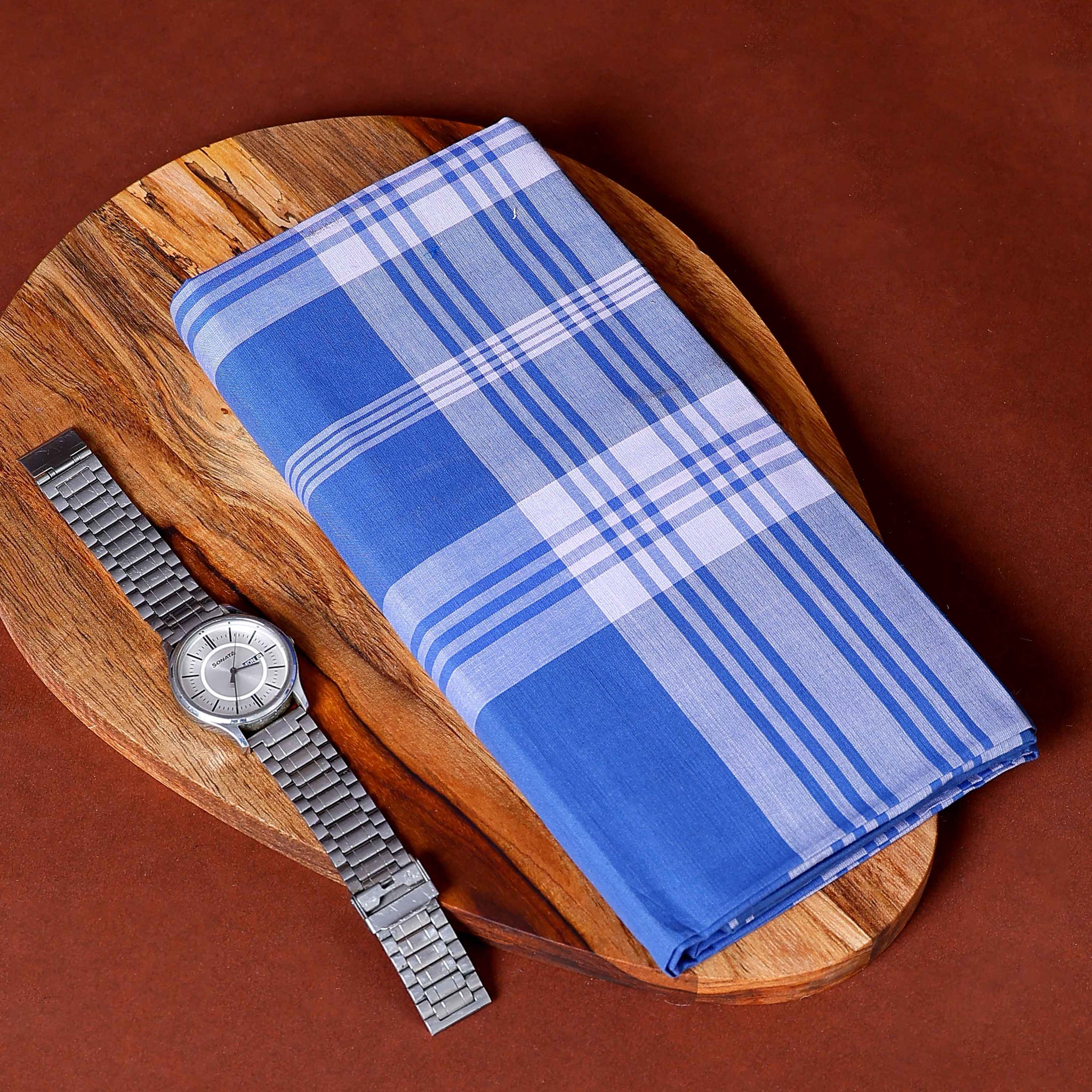 999 Brand Men's Premium Cotton Striped Lungi Stitched - Blue