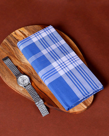999 Brand Men's Premium Cotton Striped Lungi Stitched - Blue