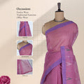 Onion Pink Bengal Cotton Saree With Purple Border And Ikat Woven Motifs Front Mannequin View