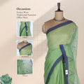 Green Bengal Cotton Saree With Blue Border And Ikat Woven Motifs Front Mannequin View