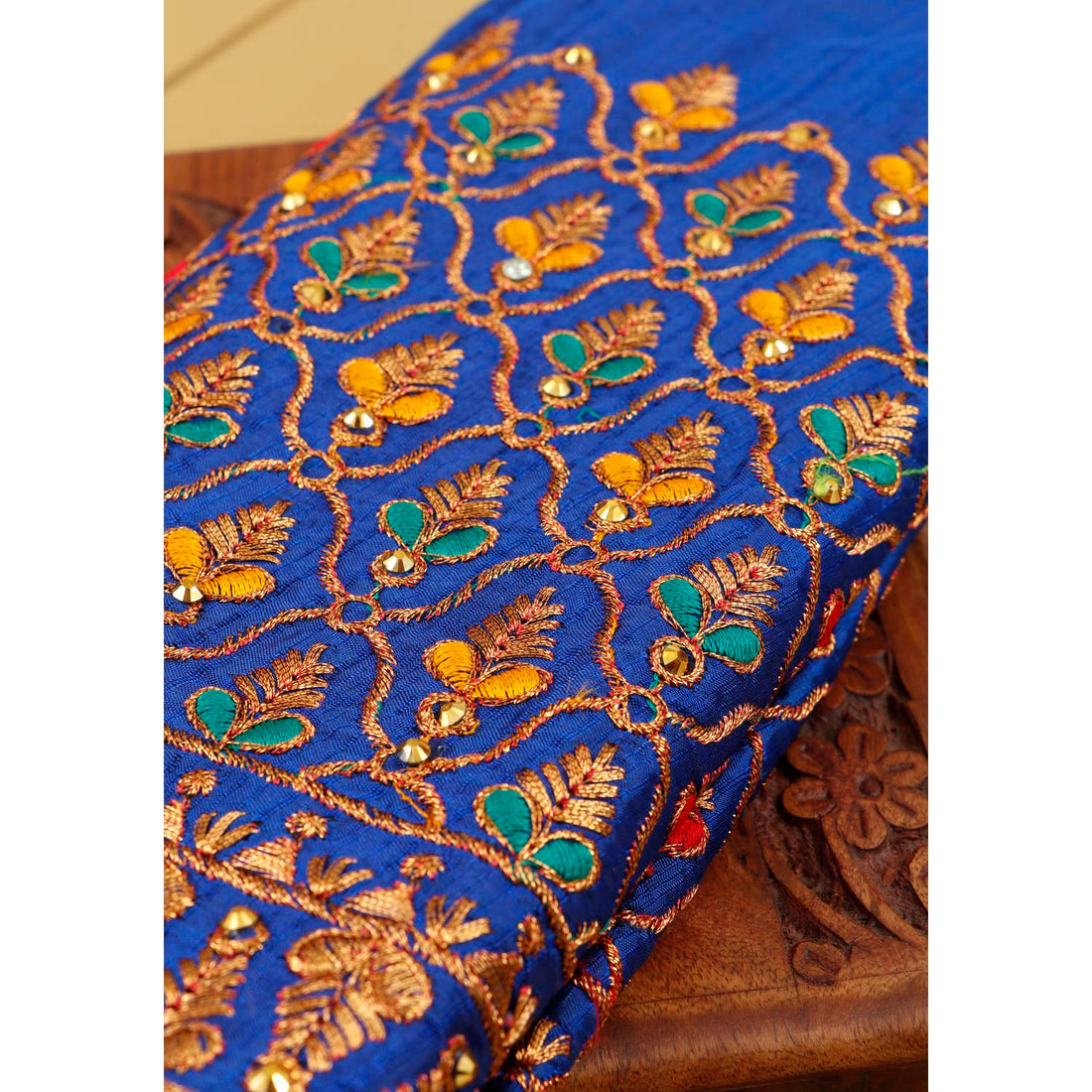 Blue Embroidered Unstitched Blouse Material