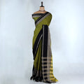 Green Mangalagiri Cotton Saree With Black  Zari Border And Woven Pallu - Full View
