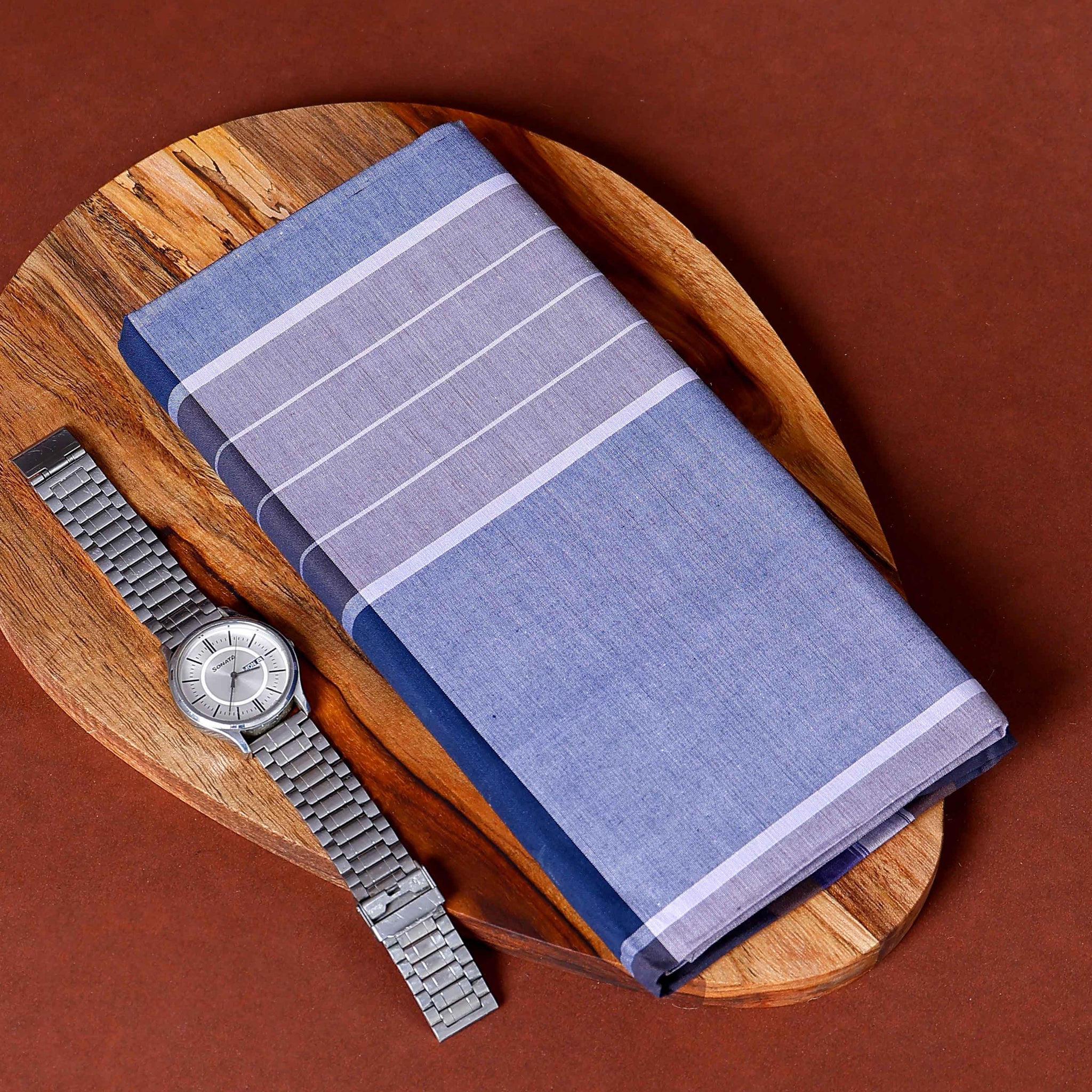 Kibs Brand Men's Premium Cotton Striped Lungi Stitched - Blue