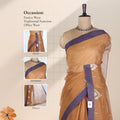 Brown Bengal Cotton Saree With Purple Border And Ikat Woven Motifs Front Mannequin View