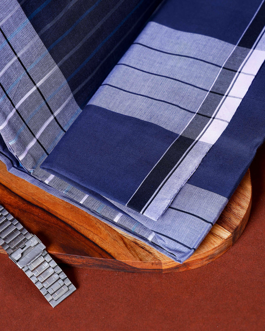 Kibs Brand Men's Premium Cotton Striped Lungi Stitched - Blue