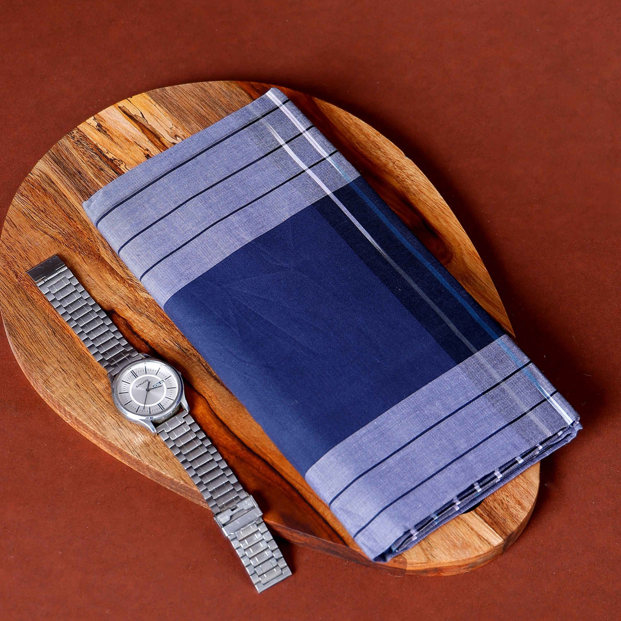 Kibs Brand Men's Premium Cotton Striped Lungi Stitched - Blue