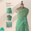 Light Green Bengal Cotton Saree With Light Green Border And Ikat Woven Motifs Front Mannequin View
