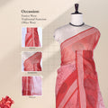Bengal Cotton Saree With Floral Butta Motifs And Striped Border In Red Front Draped Mannequin View