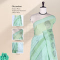 Bengal Cotton Saree With Floral Butta Motifs And Striped Border In Green Front Draped Mannequin View