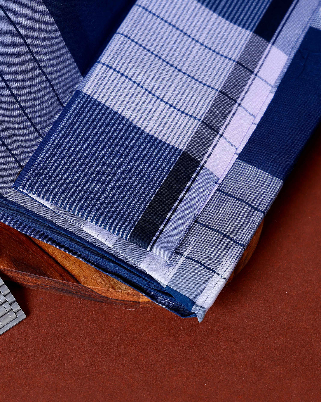 Kibs Brand Men's Premium Cotton Striped Lungi Stitched - Blue