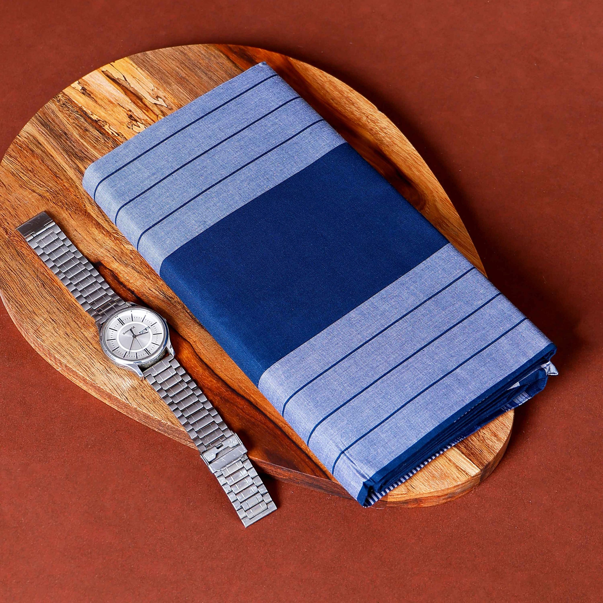 Kibs Brand Men's Premium Cotton Striped Lungi Stitched - Blue