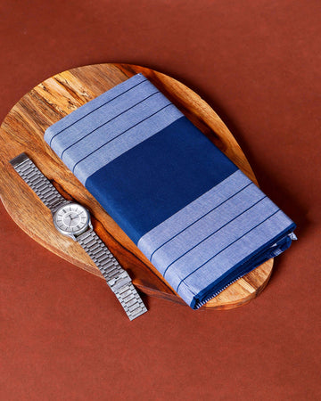 Kibs Brand Men's Premium Cotton Striped Lungi Stitched - Blue