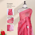 Bengal Cotton Saree With Floral Butta Motifs And Striped Border In Light Red Front Draped Mannequin View
