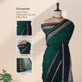 Mangalagiri Cotton Saree With  Black Zari Border Designer Pallu And Running Blouse Piece For Festive And Office Wear