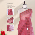 Bengal Cotton Saree With Geometric Butta Design And Double Line Border In Maroon - Front Draped View