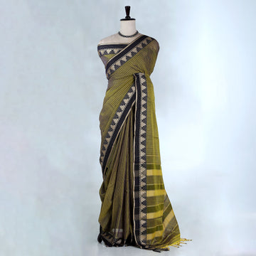 Olive Green Mangalagiri Cotton Saree for Women | Festive Summer Collection | Jeyachandran - Full View
