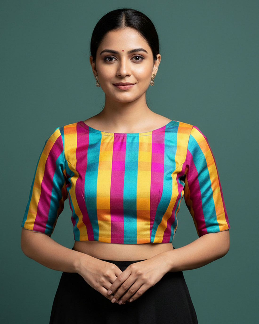 Women's Traditional Checked 1 Meter Blouse Material with Soft Finish - Multi