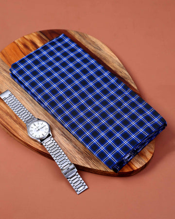 Nandu Brand Men's Premium Cotton Checked 2.20 Meter Stitched Lungi - Dark Blue