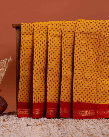 Elegant Sungudi Cotton Saree with Traditional Bandhani Inspired Print - Yellow