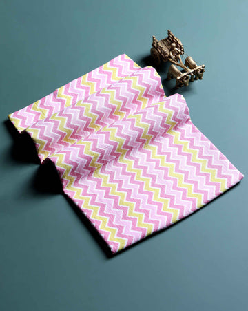 Women’s Handloom Cotton 1 Meter Blouse Material with Zigzag Pattern - Multi