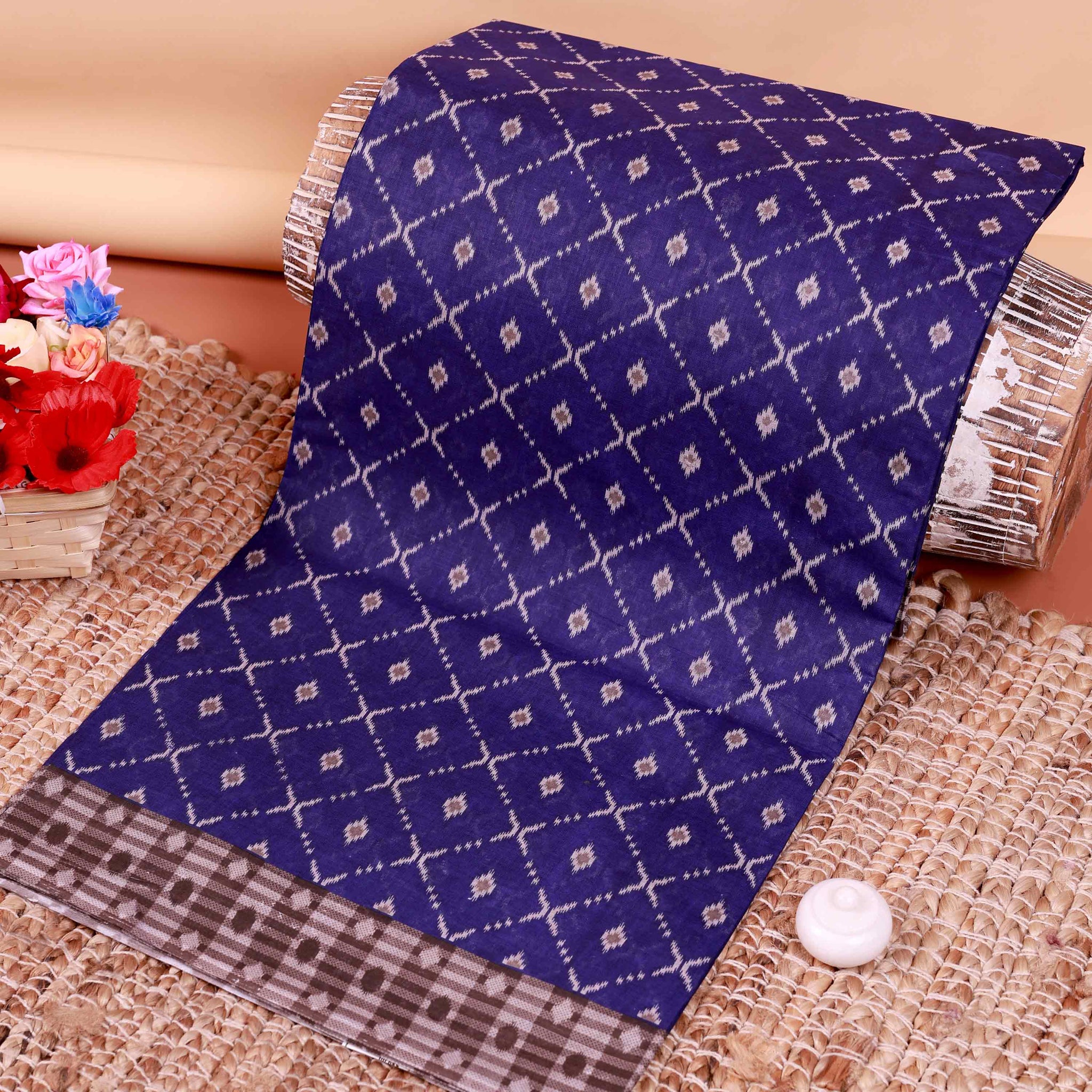 All-Over Floral Printed Voile Saree with Intricate Contrast Border – Violet