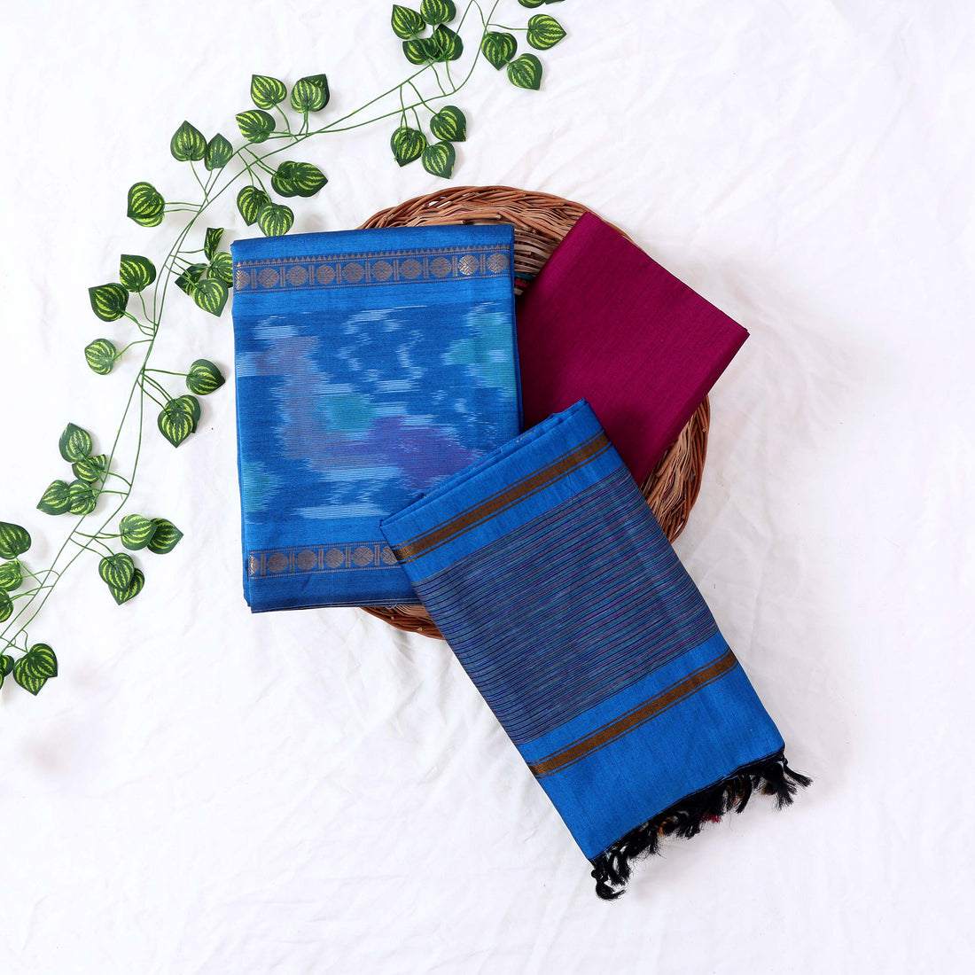 Blue Cotton Unstitched Salwar Material for Women | Ethnic Summer Collection | Jeyachandran - Full View