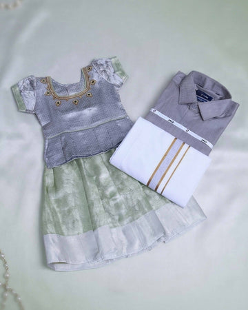Classic Dad & Daughter Matching Kurta & Pattu Pavadai Combo Set