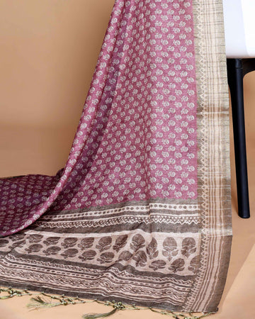 Pink Colour Art Silk Saree with Small Floral Buti Weave and Black Border