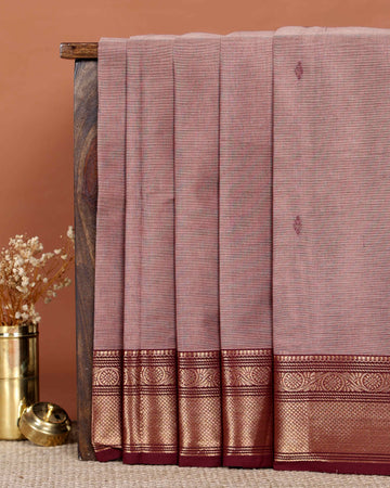 Elegant Handloom Chettinad Cotton Saree with Traditional Woven Border and Subtle Body - Onion Pink