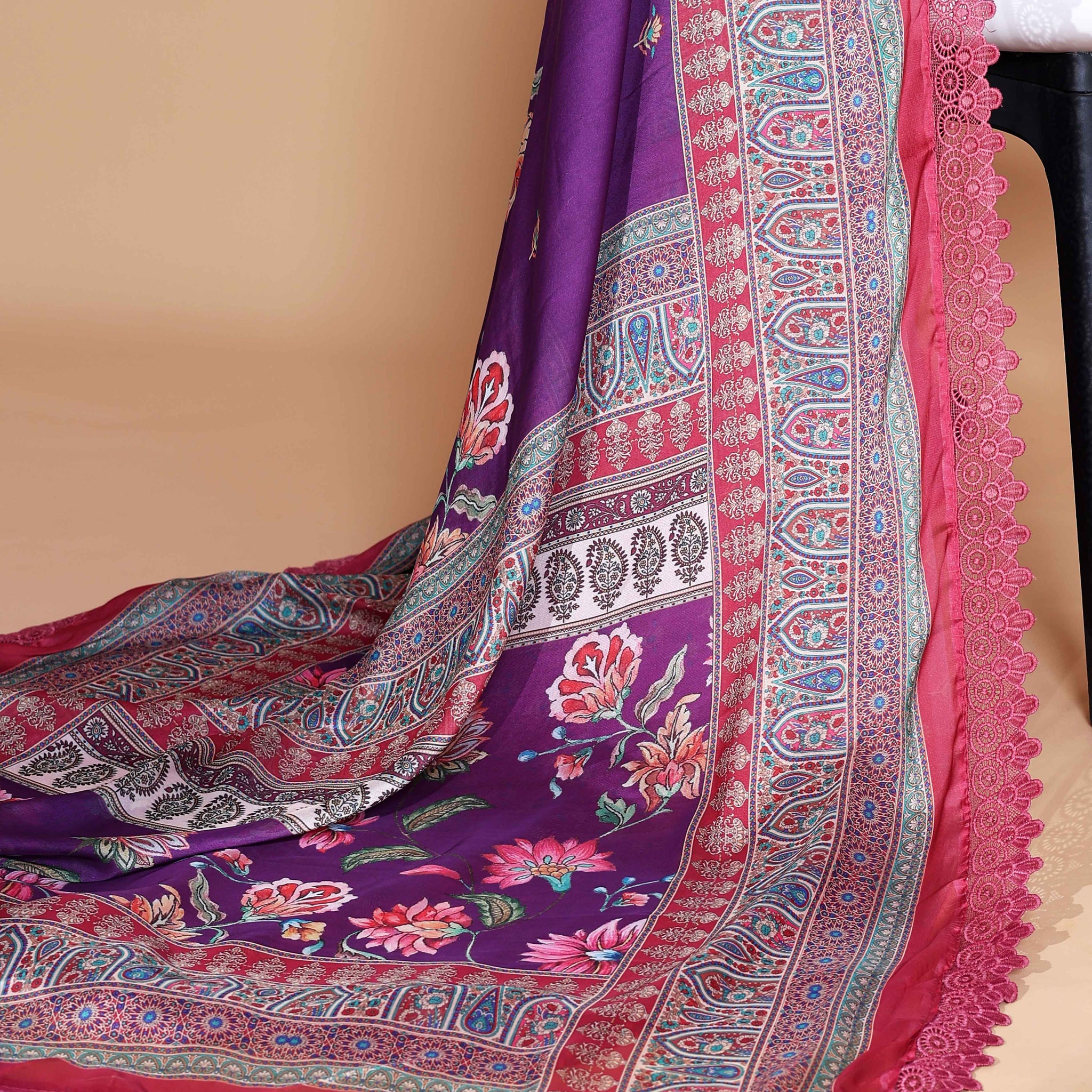 Elegant Violet Georgette Saree with Multicolour Floral Print