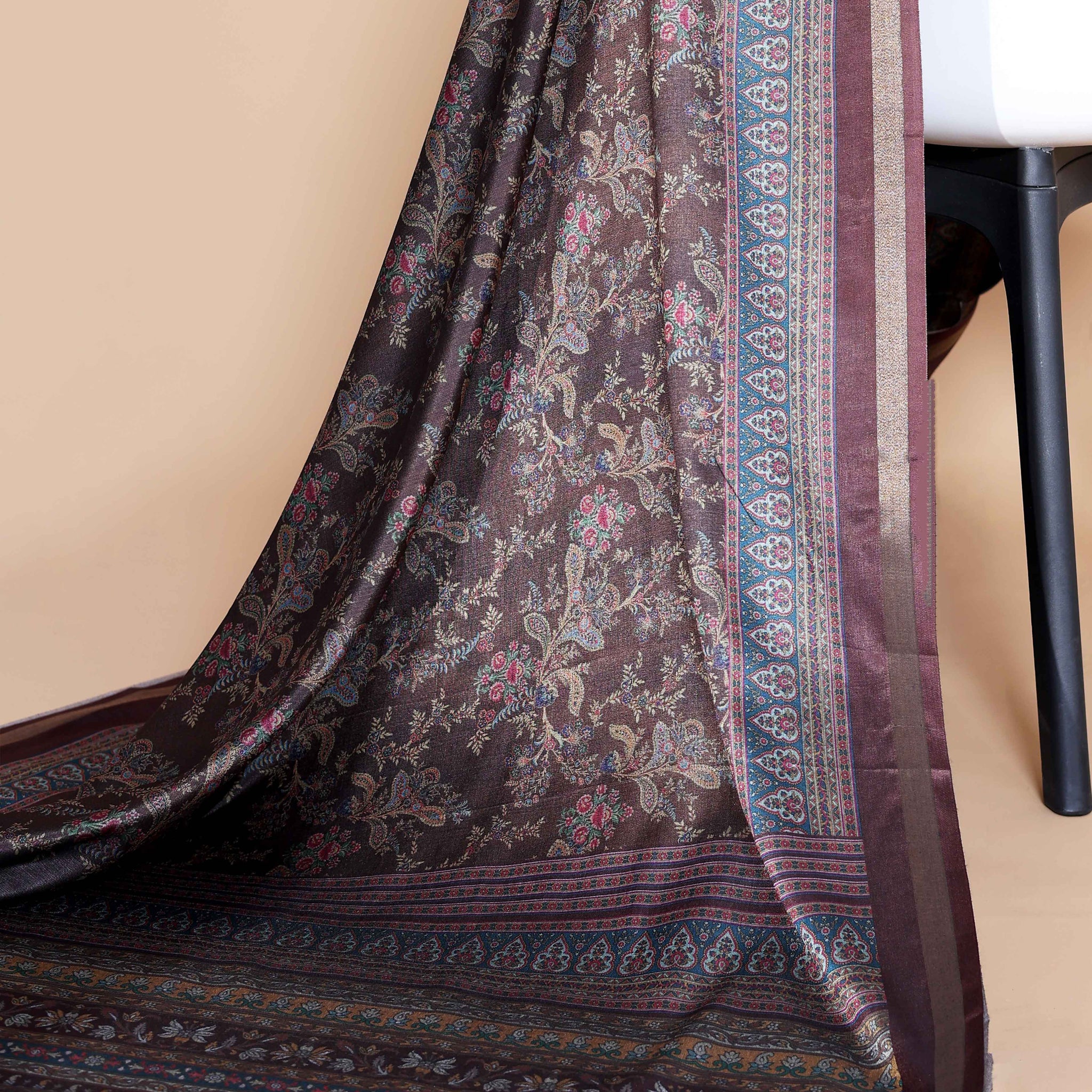 Brown Art Silk Saree with Intricate Floral and Geometric Weave Pattern