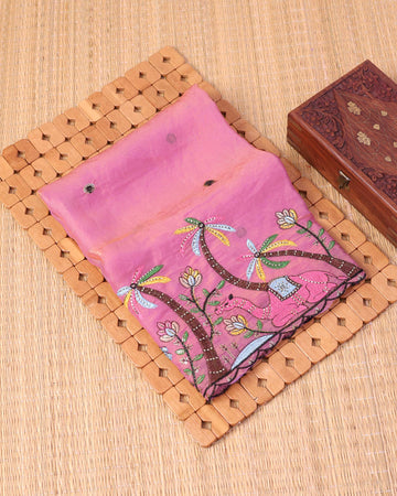 Elegant Women’s Embroidered 1 Meter Blouse Material with Traditional Motif and Floral Thread Work - Pink