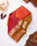 Elegant Kanchipuram Pure Silk Saree with Fine Micro Checked Weave and Traditional Zari Paisley Border - Red