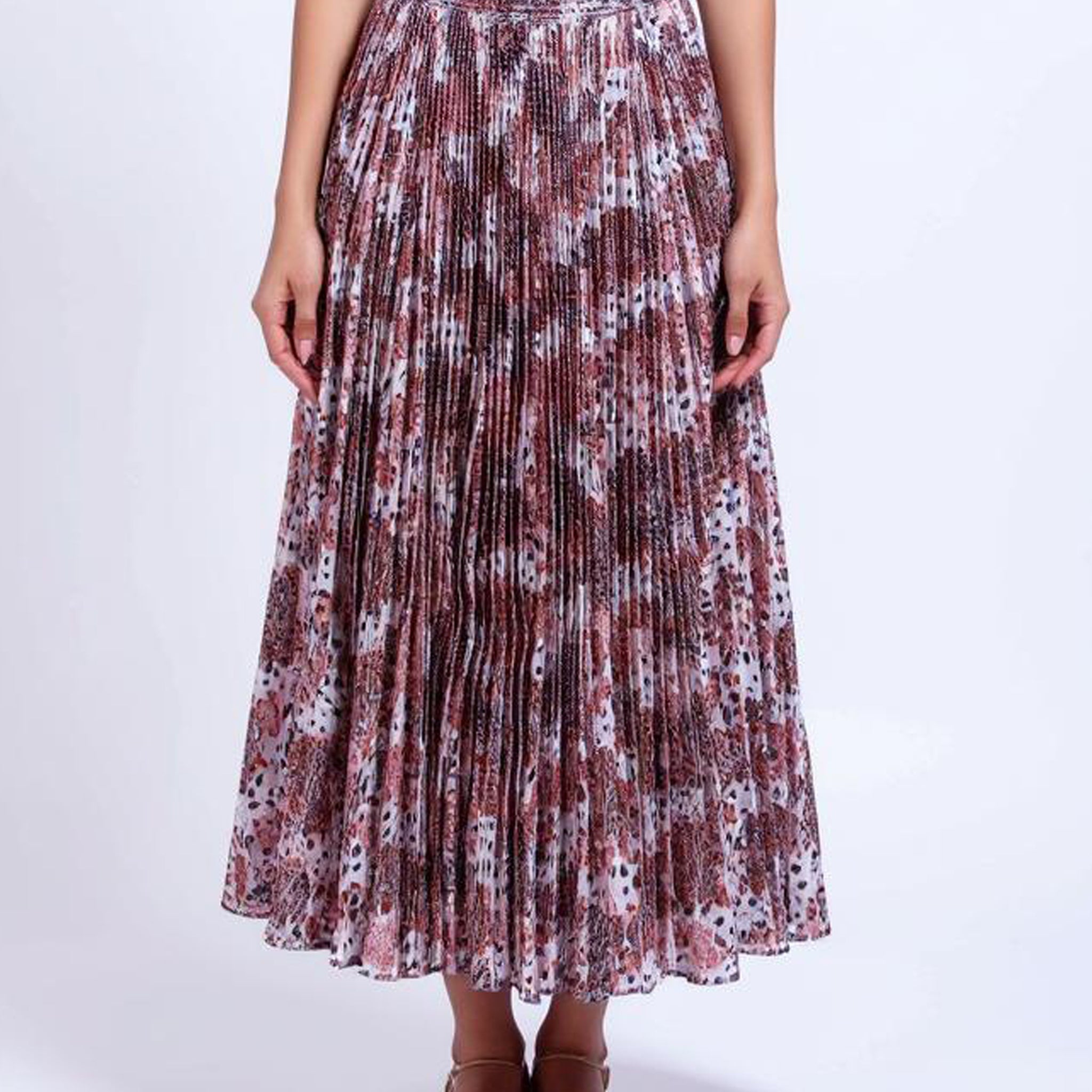 Women's Pleated Floral Midi Skirt  - Multi