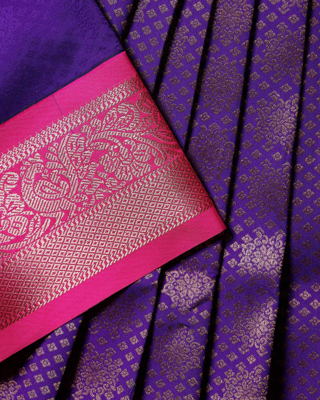 Traditional Kids Pattu Pavadai Material with All Over Zari Motifs Rich Woven Contrast Border - Purple