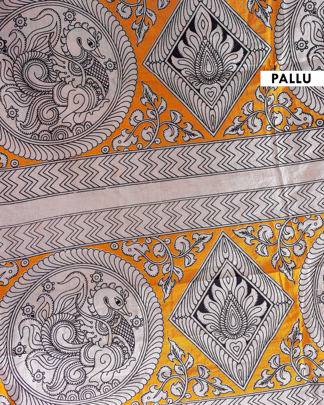 Traditional Handloom Kalamkari Cotton Saree with Intricate Floral and Avian Motifs - Green
