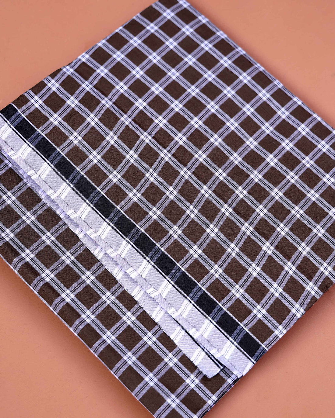 Nandu Brand Men's Premium Cotton Checked 2.20 Meter Stitched Lungi -Dark Brown