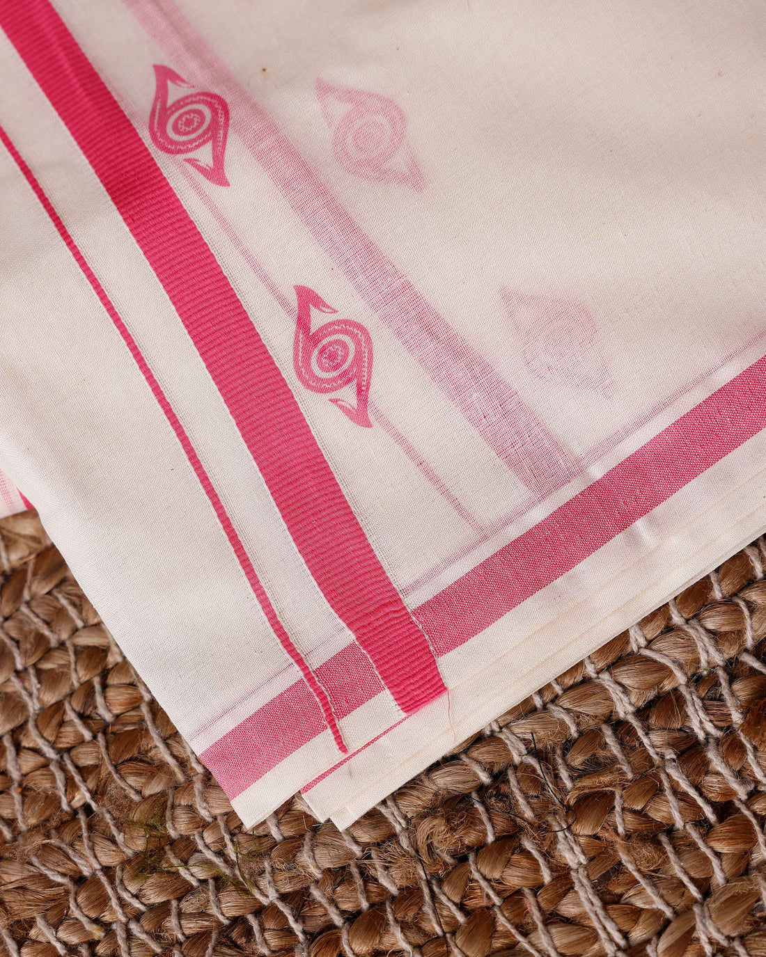 Traditional Handwoven Cotton Dhoti with Pink Color Border and Elegant Finish - Off White