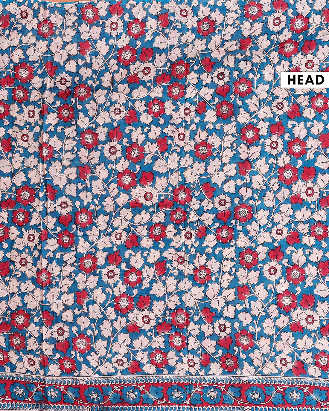 Traditional Kalamkari Cotton Saree All-Over Floral Pattern and Classic Border - Blue