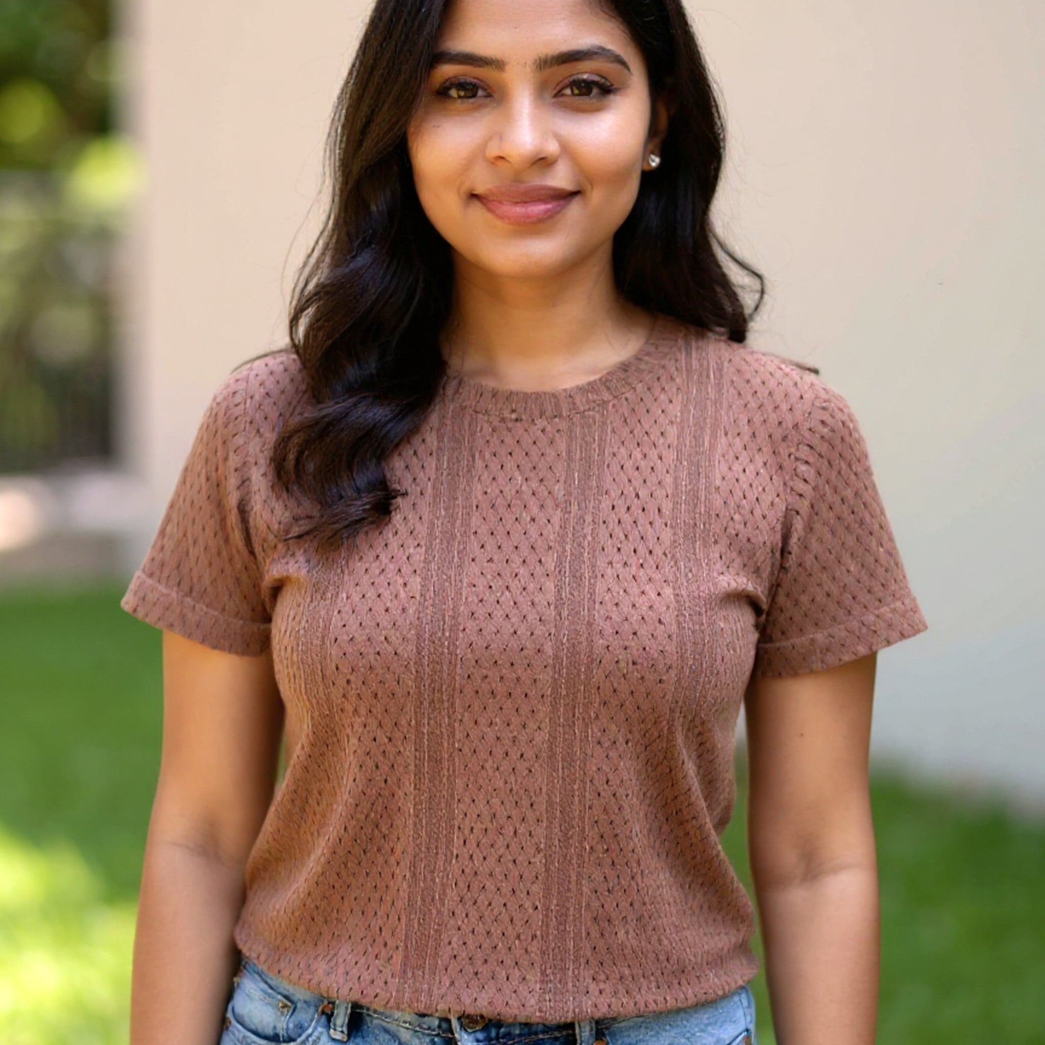 Round Neck Women Brown Colour T-Shirt