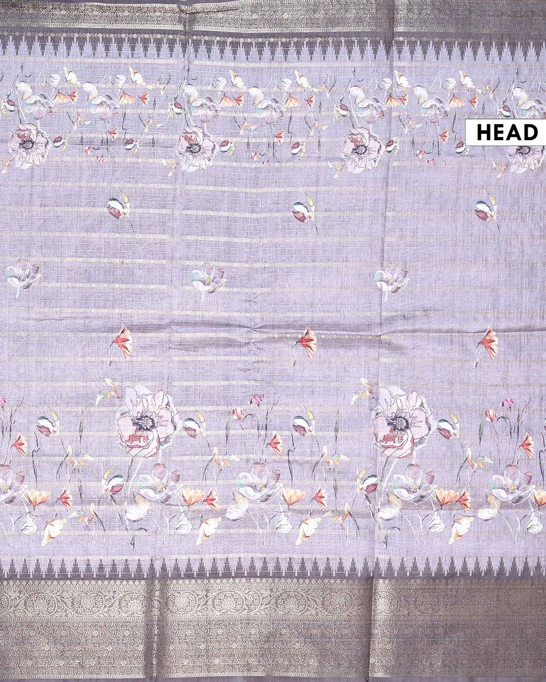 Elegant Floral Woven Dola Silk Saree with Intricate Zari Stripes and Ornate Traditional Border Design - Light Lavender