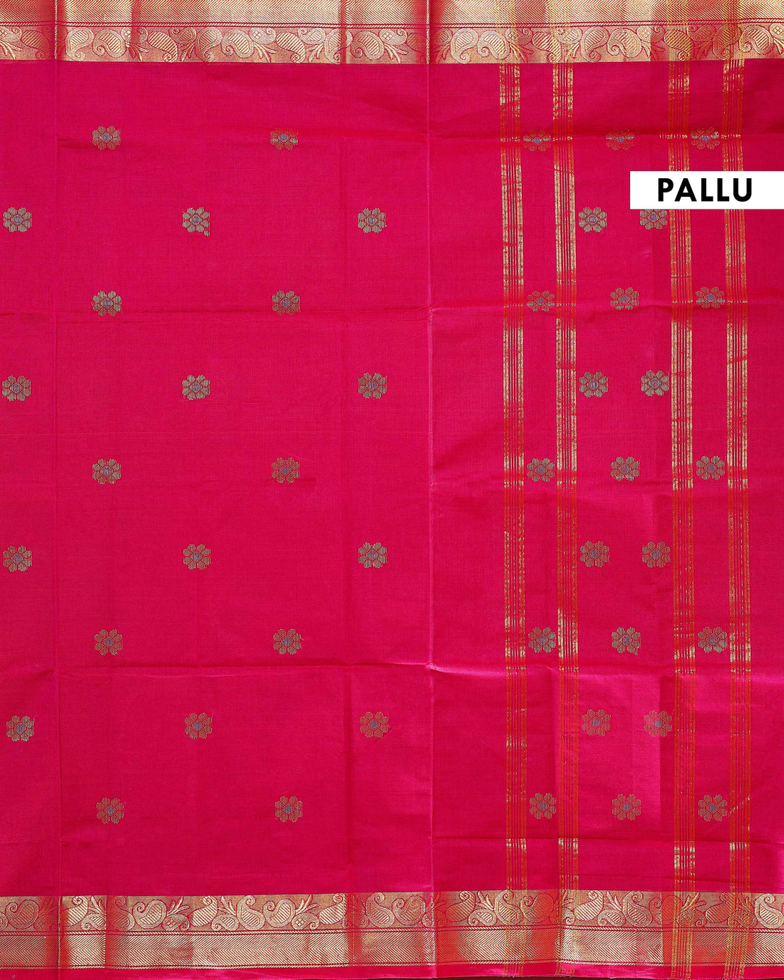 Handloom Venkatagiri Cotton Saree with Traditional Zari Border and Intricate Weave - Magenta