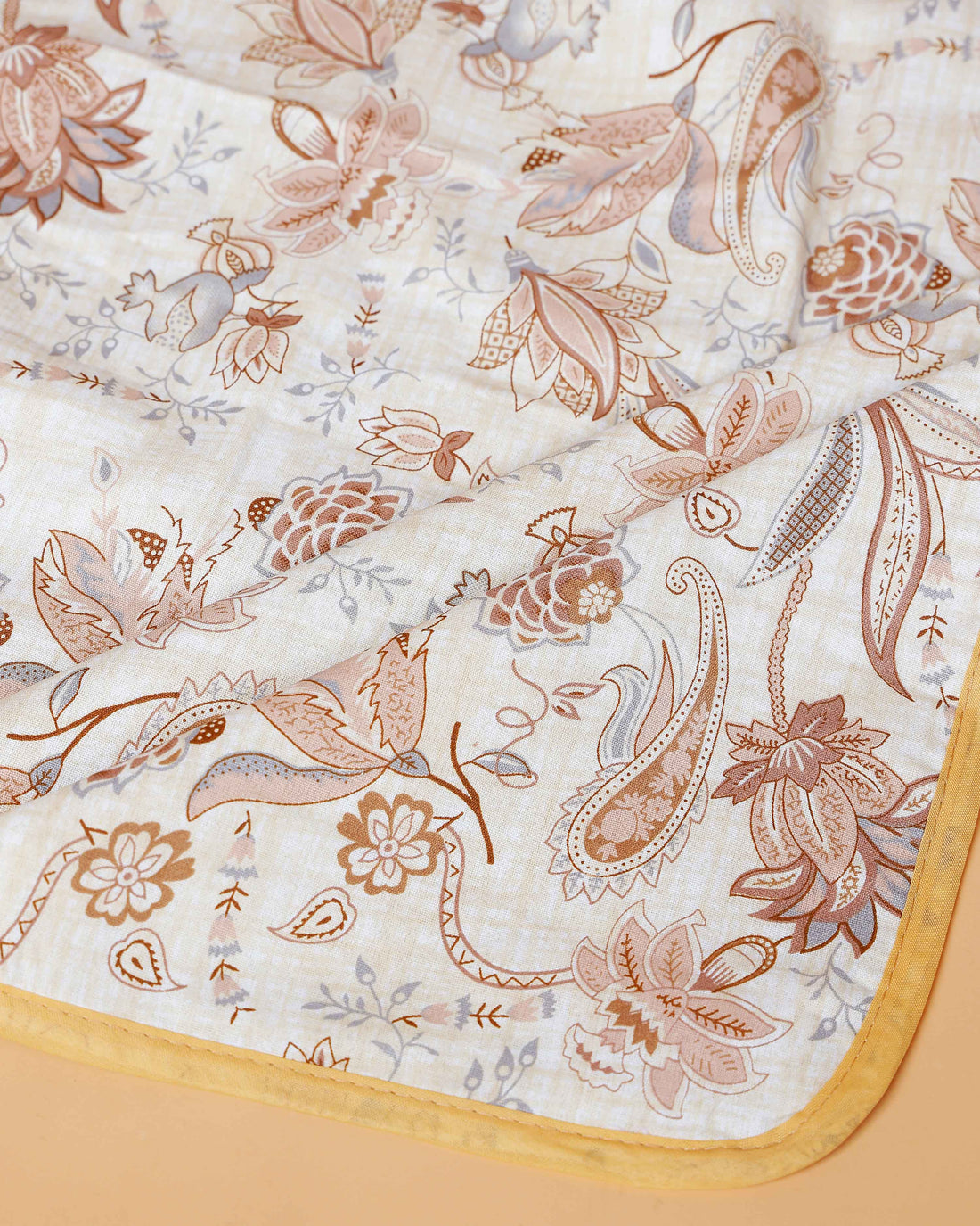 Reversible Cotton Double Quilt with Beige Floral and Brown Paisley Prints