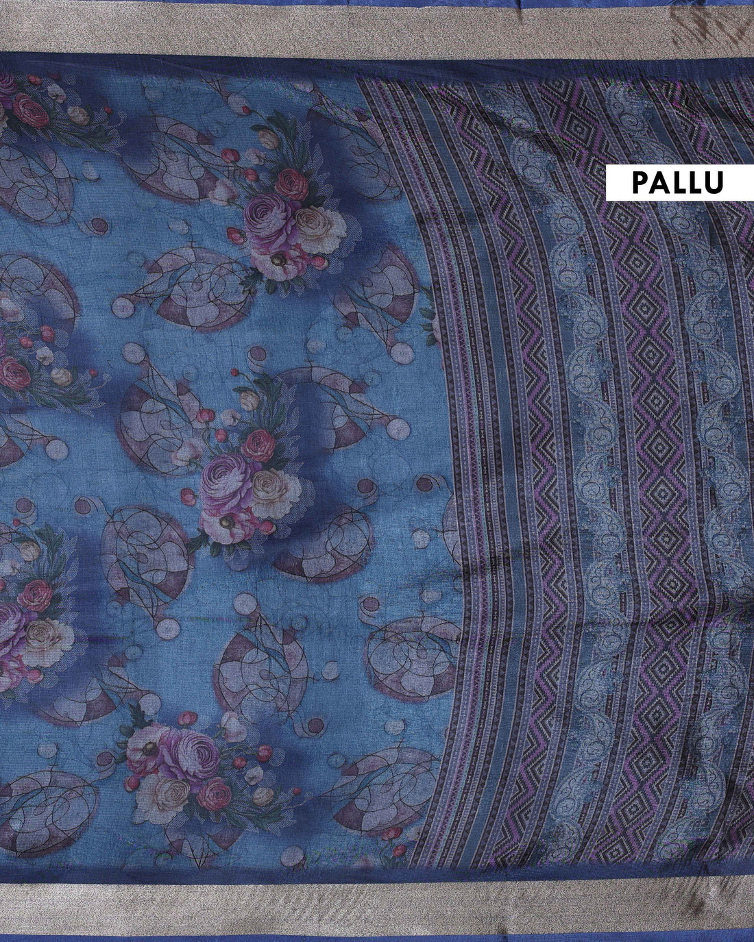 Blue Art Silk Saree with Intricate Floral and Geometric Weave Pattern